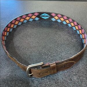 Brown Leather Belt with Colorful Pattern